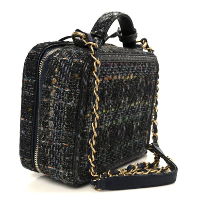 Tweed Snakeskin Quilted Medium CC Filigree Vanity Case Dark Navy