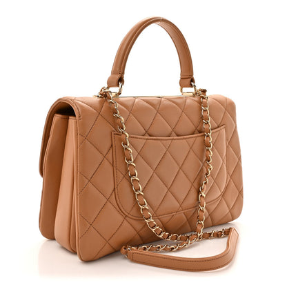 Lambskin Quilted Medium Trendy CC Flap Dual Handle Bag Camel