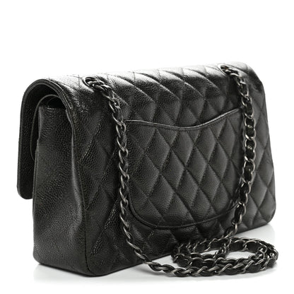 Metallic Caviar Quilted Medium Double Flap Dark Charcoal