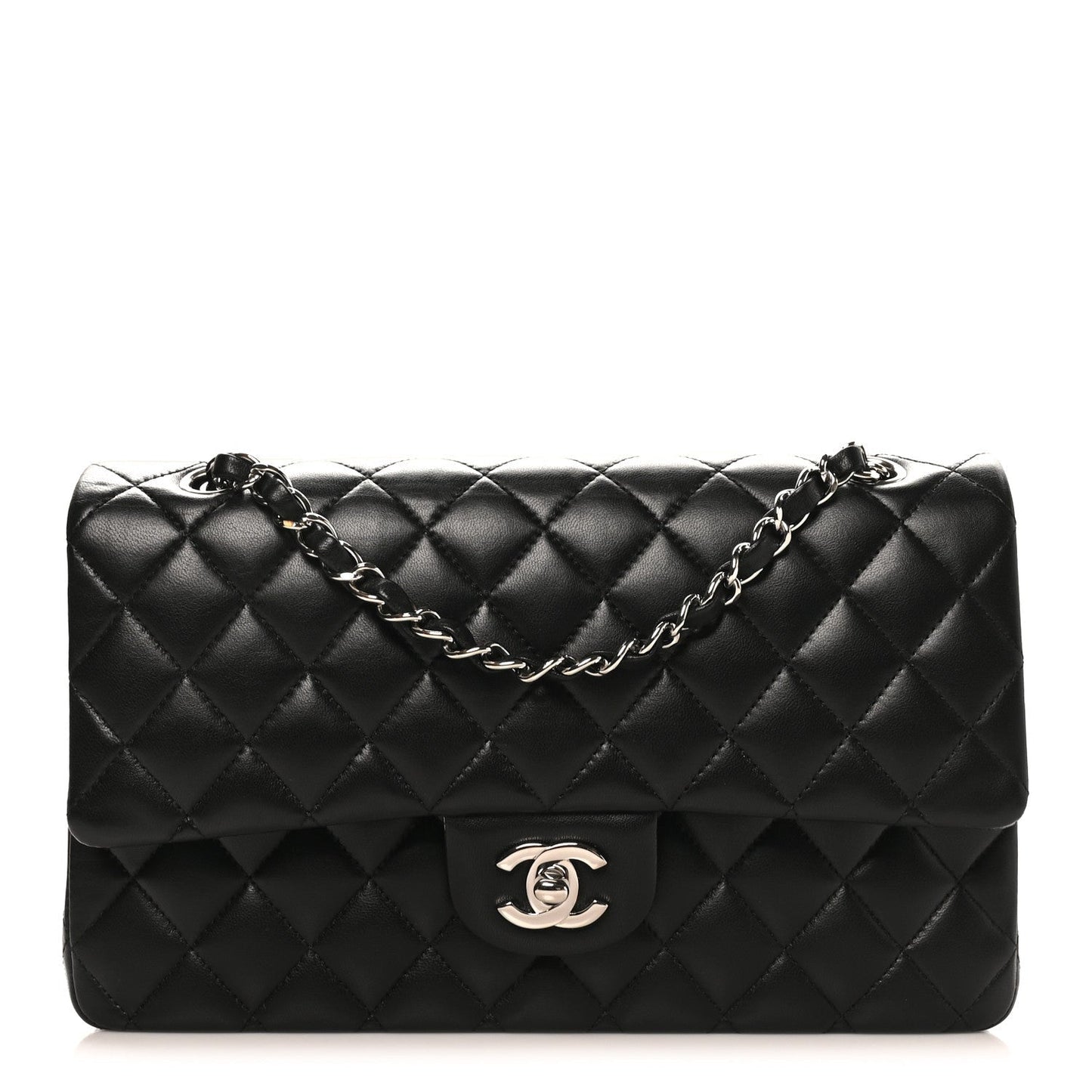 Lambskin Quilted Medium Double Flap Black