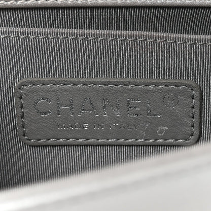 Metallic Calfskin Quilted Small Boy Flap Silver
