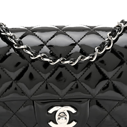 Patent Calfskin Quilted Mini Rectangular Flap Black