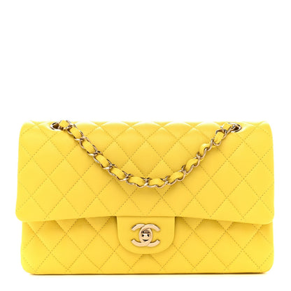 Caviar Quilted Medium Double Flap Yellow