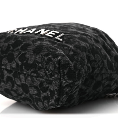 Denim Quilted Floral Print Mini Chanel 22 Black Grey