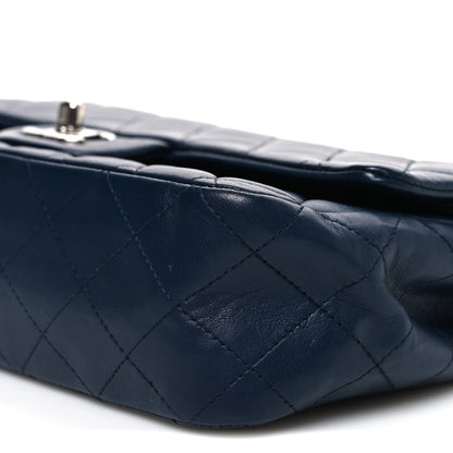 Lambskin Quilted Medium Double Flap Navy