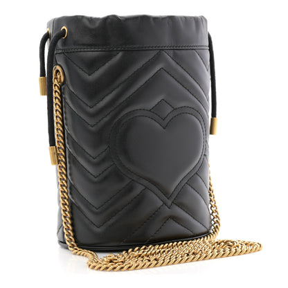 Calfskin Matelasse Mini GG Marmont 2.0 Bucket Bag Black
