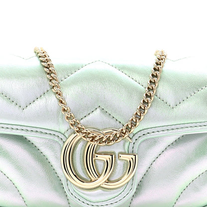 Iridescent Nappa Chevron Matelasse Super Mini GG Marmont Shoulder Bag Green Iridescent
