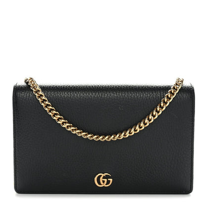 Calfskin Mini GG Marmont Chain Wallet Black
