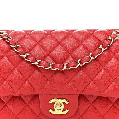 Caviar Quilted Medium Double Flap Red
