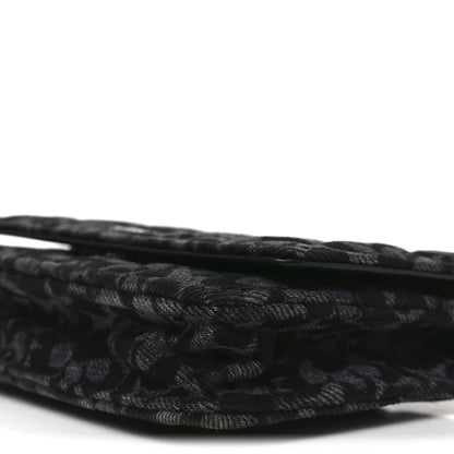 Printed Denim Quilted Flower Wallet On Chain WOC Black