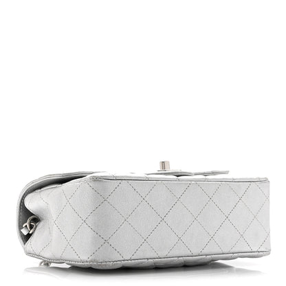 Metallic Lambskin Quilted Mini Rectangular Flap Silver