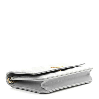 Caviar Quilted Textured CC Wallet On Chain WOC Grey