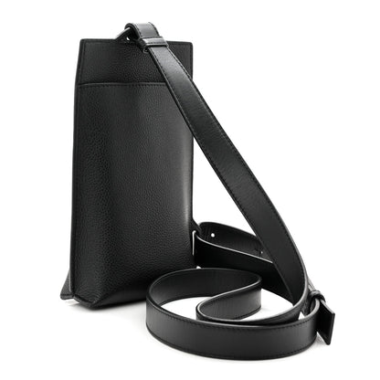 Soft Grained Calfskin Vertical T-Pocket Crossbody Bag Black