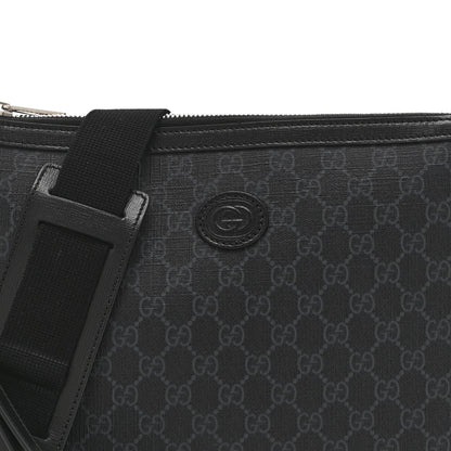 GG Supreme Monogram Azalea Calfskin Retro Interlocking G Wristlet Messenger Bag Black