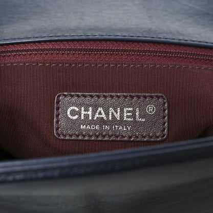Glazed Calfskin Quilted New Medium Boy Chained Flap Navy