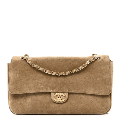 Suede Calfskin Small Souplissimo Maxi Flap Dark Beige