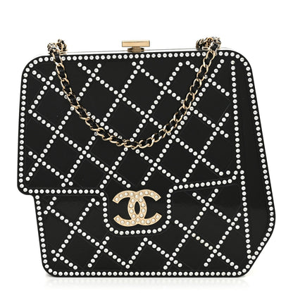 Plexiglass Crystal Quilted Minaudiere Clutch Black White