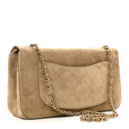 Suede Calfskin Small Souplissimo Maxi Flap Dark Beige