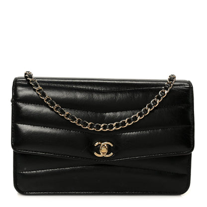 Lambskin Chevron Quilted Wallet On Chain WOC Black