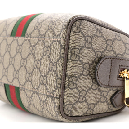GG Supreme Monogram Textured Dollar Calfskin Web Mini Ophidia Top Handle Bag Beige Ebony New Acero