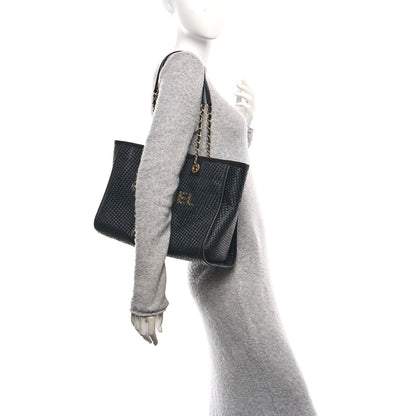 Straw Raffia Calfskin Chain Small Deauville Tote Black