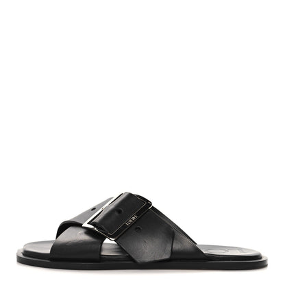 Calfskin Petal Belt Flat Sandal 36 Black
