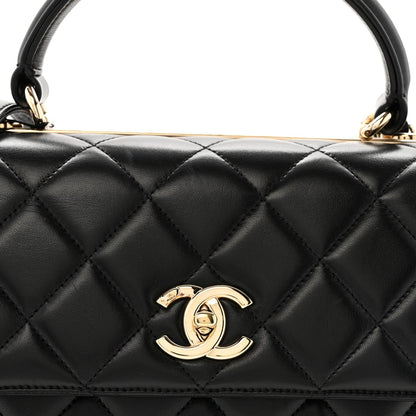 Lambskin Quilted Medium Trendy CC Flap Dual Handle Bag Black