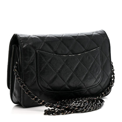 Crumpled Calfskin Quilted Wallet On Chain WOC So Black