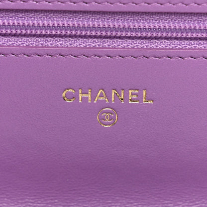 Lambskin Quilted Pick Me Up Wallet On Chain WOC Purple