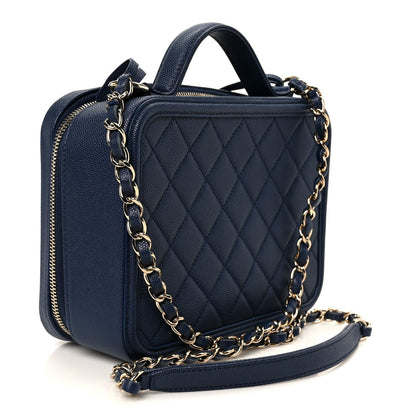 Caviar Quilted Medium CC Filigree Vanity Case Navy