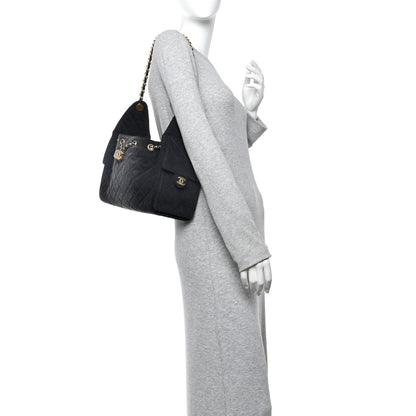 Washed Denim Quilted Small Chanel 25 Handbag Black