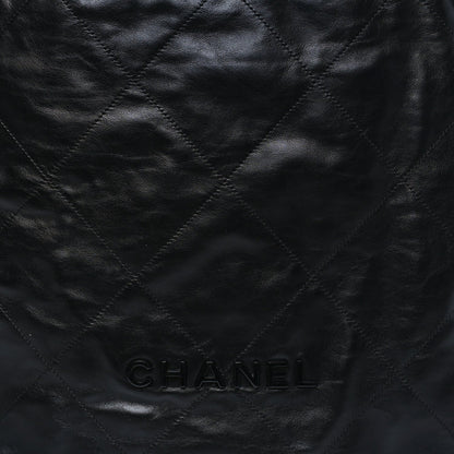 Shiny Calfskin Quilted Chanel 22 Backpack So Black