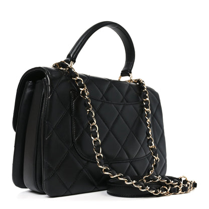 Lambskin Quilted Small Trendy CC Flap Dual Handle Bag Black