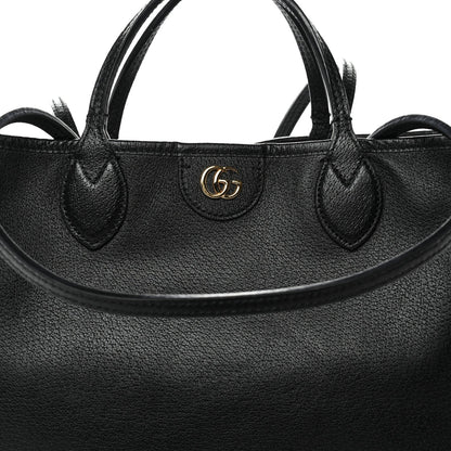 Textured Dollar Calfskin Medium Ophidia Shoulder Tote Bag Black