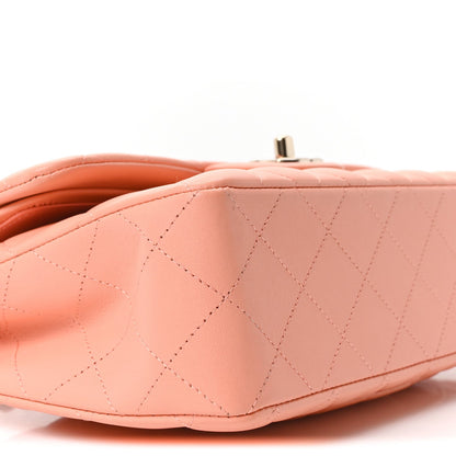 Lambskin Quilted Small Double Flap Light Orange
