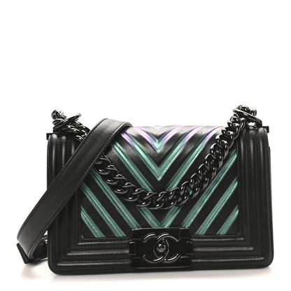 Calfskin Painted Chevron Embossed Medium Boy Flap Black