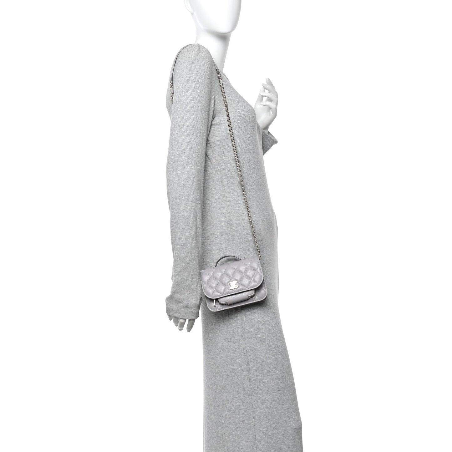Caviar Quilted Mini Business Affinity Flap Grey