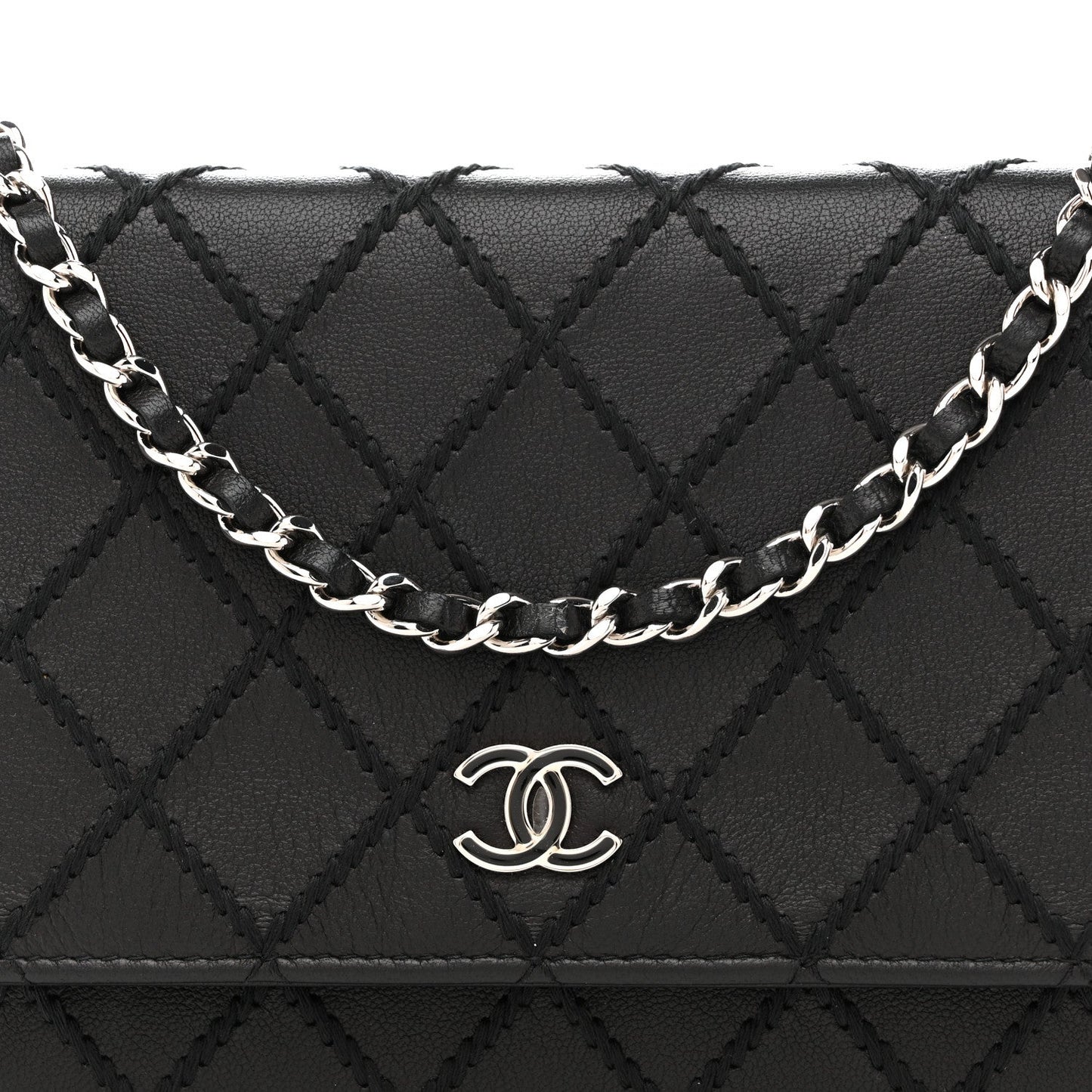 Calfskin Whipstitch Wallet On Chain WOC Black