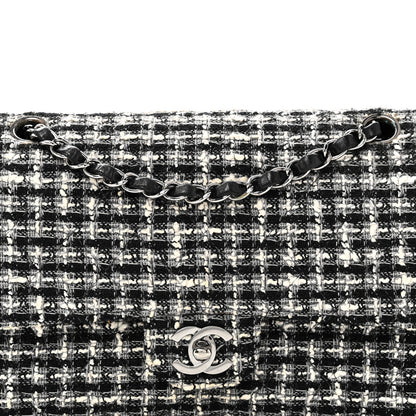 Tweed Quilted Medium Double Flap Black