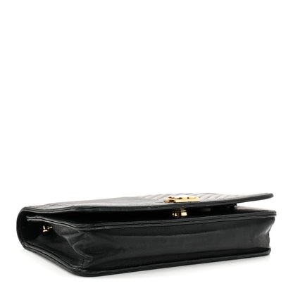 Lambskin Chevron Boy Wallet On Chain WOC Black