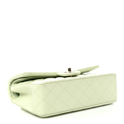 Caviar Quilted Small Double Flap Light Green
