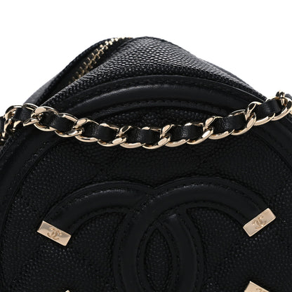 Caviar Quilted Round Filigree Crossbody Black