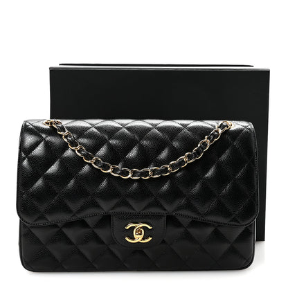 Caviar Quilted Jumbo Double Flap Black