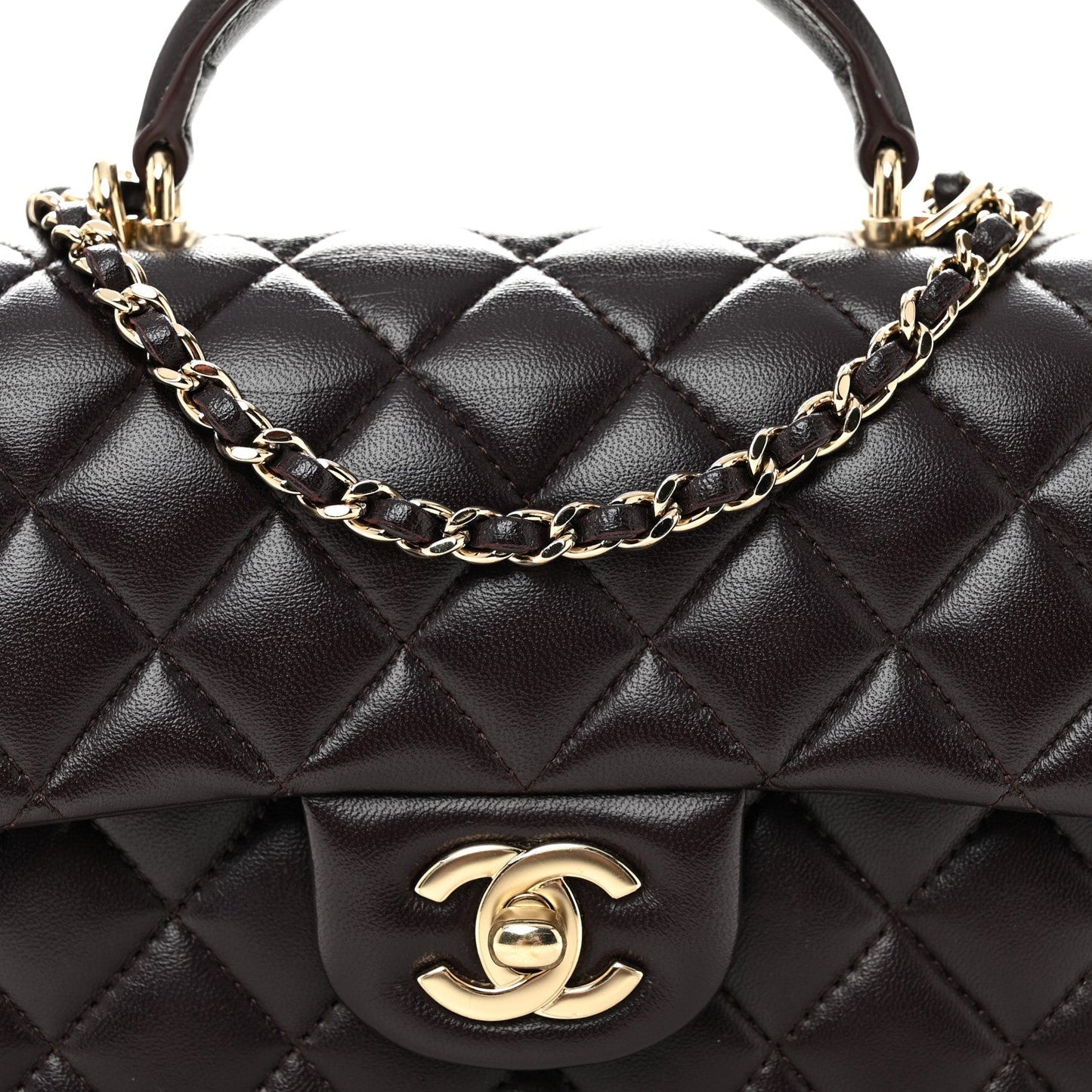 Lambskin Quilted Mini Top Handle Rectangular Flap Dark Purple