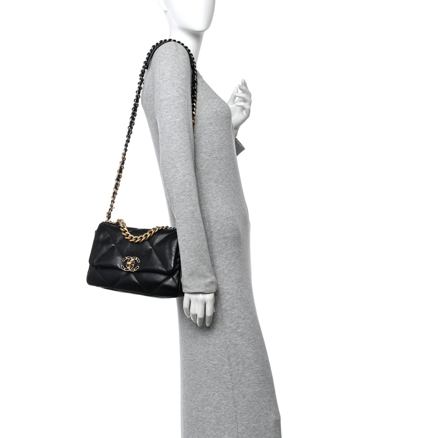 Lambskin Quilted Medium Chanel 19 Flap Black