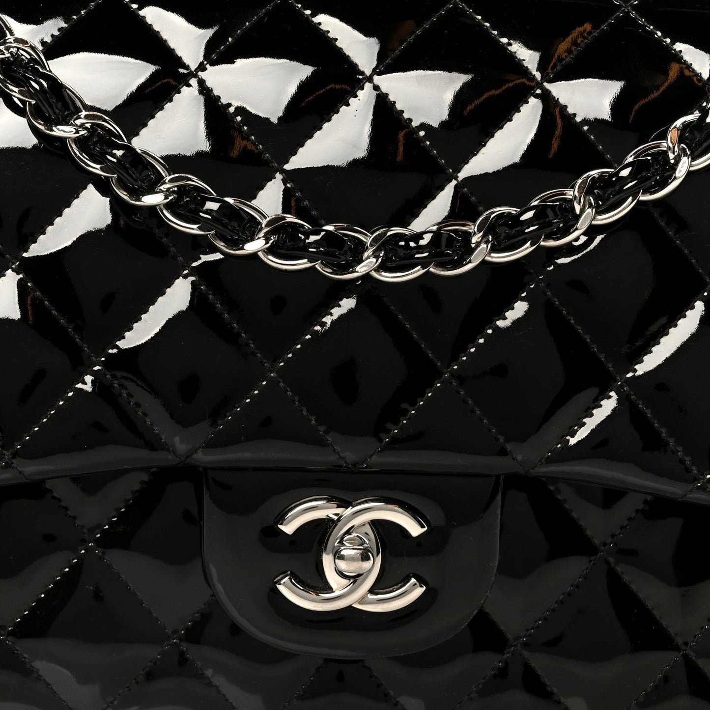 Patent Quilted Jumbo Double Flap Black