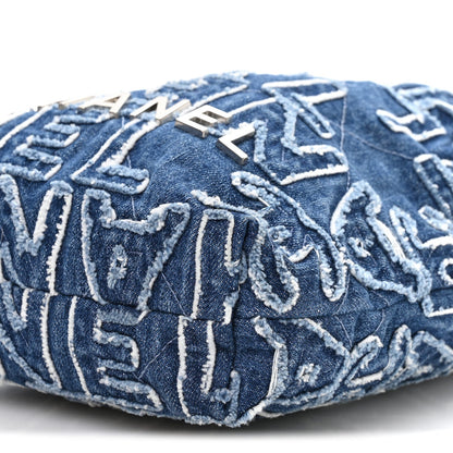 Washed Denim Logo Embroidered Mini Chanel 22 Blue