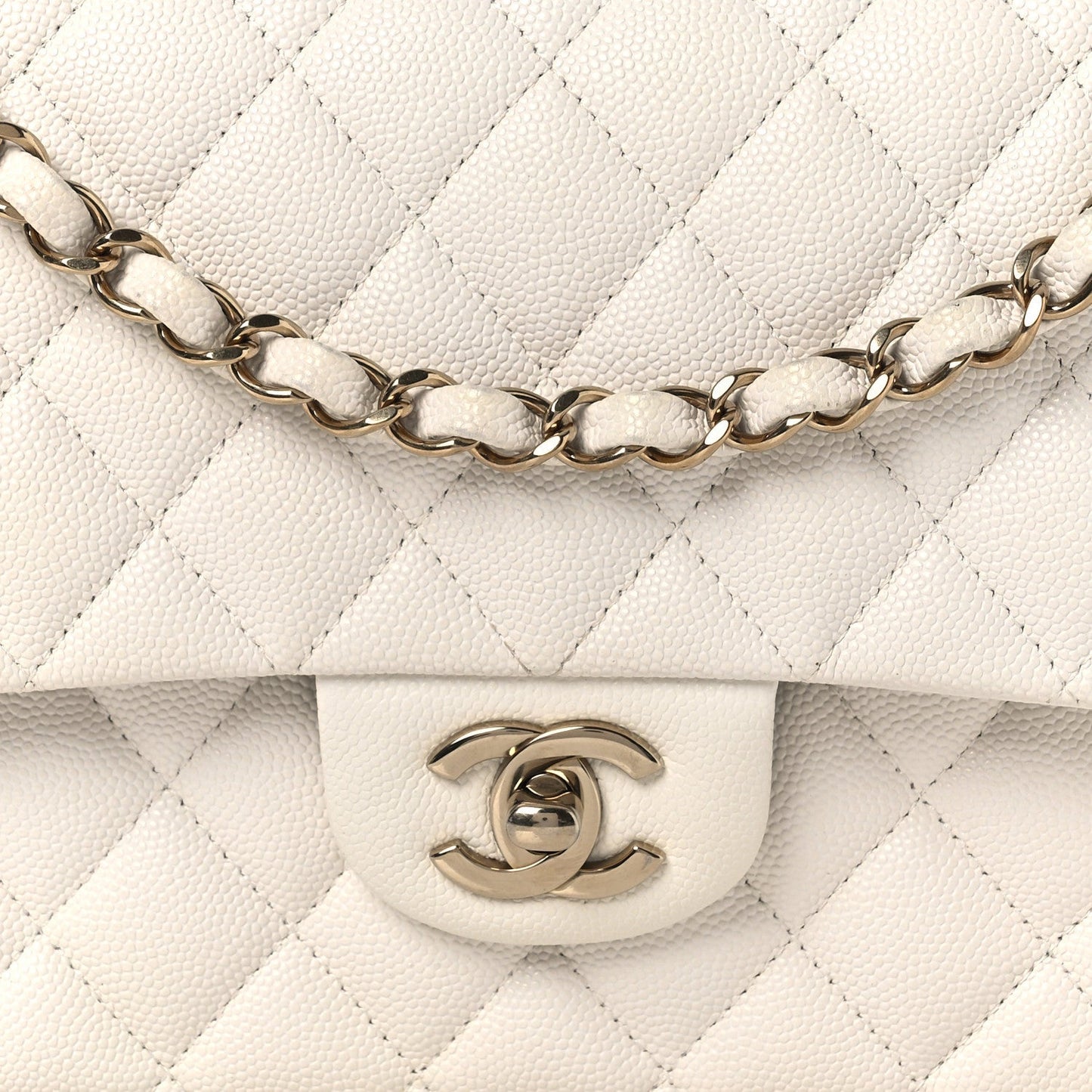 Caviar Quilted Medium Double Flap White