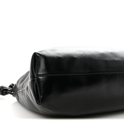 Patent Lambskin Donut Chain Large Flamenco Knot Clutch Black