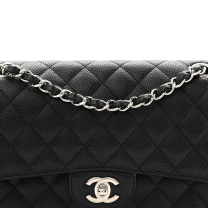 Caviar Quilted Medium Double Flap Black